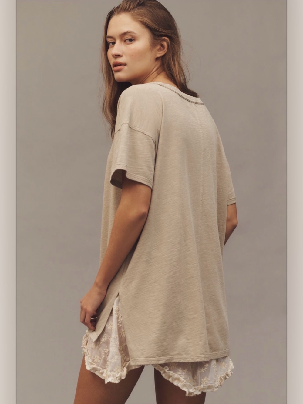 Anthropologie Pilcro Jordyn deep V-Neck oversized tee in Oyster NEW WITH TAGS! - Picture 2 of 11